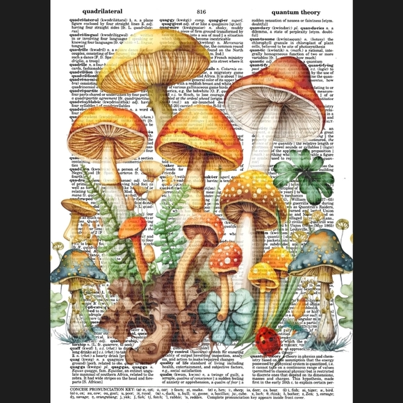 handmade Other - Mushroom Ladybug Science Botanical Fairy Vintage Dictionary Art Print